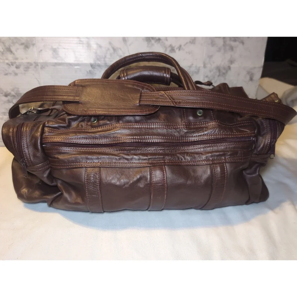 Vintage Genuine Leather Burgundy Duffle Bag Tote Travel Carry-On Shoulder Mexico
